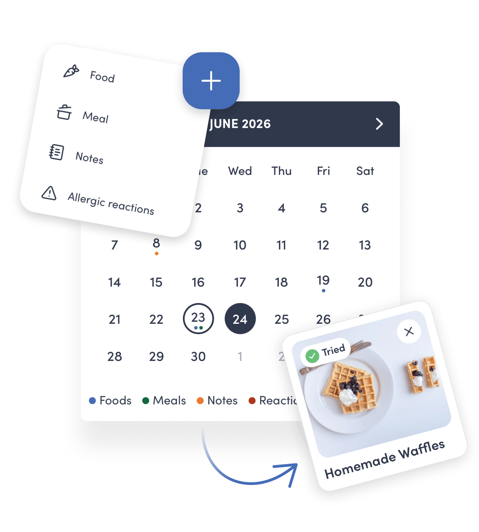 The food log calendar in the app
